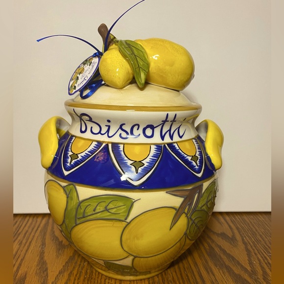 Blue Sky Clayworks Lemon Juice series Biscotti Cookie Jar NWT 2017 Small chip - Picture 1 of 11